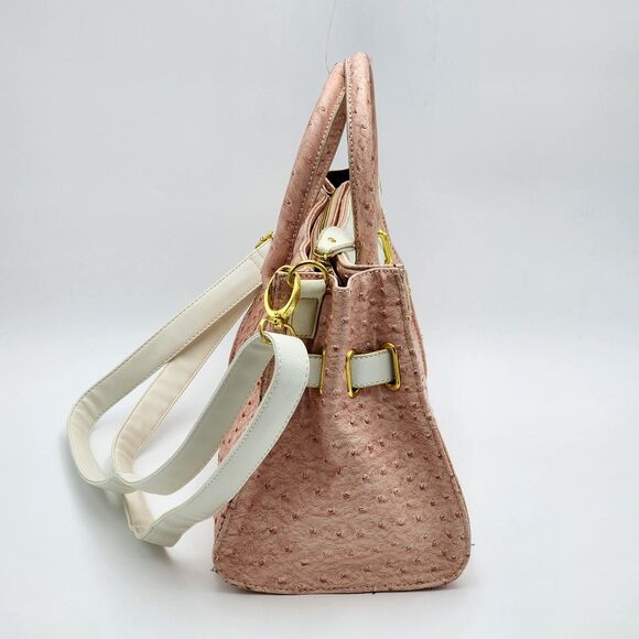 Nillie Pink Embossed Faux Leather Lock Satchel Tote Bag - Picture 3 of 13